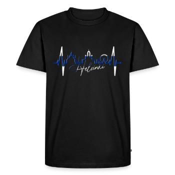 Helsinki Skyline Heartbeat Amour finlandais Finlande - T-shirt Premium bio Homme - noir - Devant - Nico (187cm)