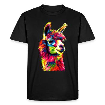 Alpaga Pop Art Couleurs vives Lama Arc-en-ciel Alpaga - T-shirt Premium bio Homme - noir - Devant - Nico (187cm)
