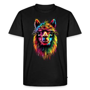 Alpaga Pop Art Couleurs vives Lama Arc-en-ciel Alpaga - T-shirt Premium bio Homme - noir - Devant - Nico (187cm)