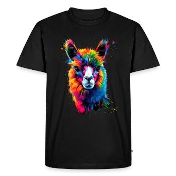Alpaga Pop Art Couleurs vives Lama Arc-en-ciel Alpaga - T-shirt Premium bio Homme - noir - Devant - Nico (187cm)