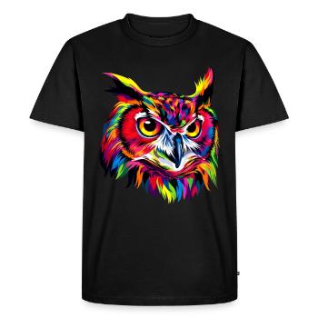 Hibou coloré arc-en-ciel couleurs pop art hibou hibou grand-duc hibou hibou hibou - T-shirt Premium bio Homme - noir - Devant - Nico (187cm)