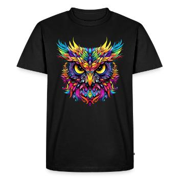 Hibou coloré arc-en-ciel couleurs pop art hibou hibou grand-duc hibou hibou hibou - T-shirt Premium bio Homme - noir - Devant - Nico (187cm)