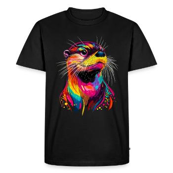 Loutre arc-en-ciel coloré Loutre de mer Martre Loutre mignonne - T-shirt Premium bio Homme - noir - Devant - Nico (187cm)