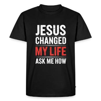 Jesus changed my life! Christian - Men's Premium Organic T-Shirt - black - Front - Nico (187cm)