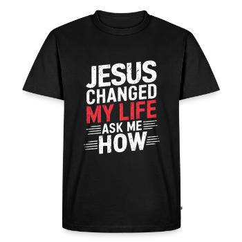 Jesus changed my life! Christian - Men's Premium Organic T-Shirt - black - Front - Nico (187cm)