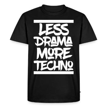 Moins de drame Plus Techno Electro Rave Party Berlin - T-shirt Premium bio Homme - noir - Devant - Nico (187cm)