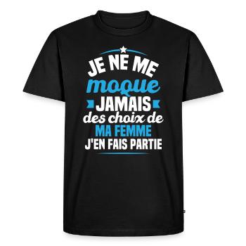 Je ne me moque jamais des choix - T-shirt Premium bio Homme - noir - Devant - Nico (187cm)