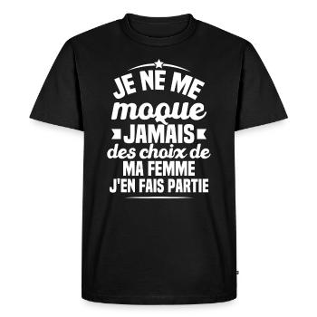 Je ne me moque jamais des choix - T-shirt Premium bio Homme - noir - Devant - Nico (187cm)