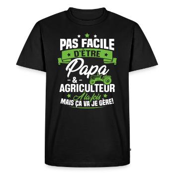 Pas facile d'être papa et agriculteur - T-shirt Premium bio Homme - noir - Devant - Nico (187cm)