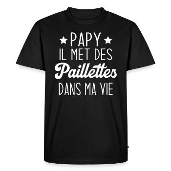 Papy il met des paillettes dans ma vie - T-shirt Premium bio Homme - noir - Devant - Nico (187cm)