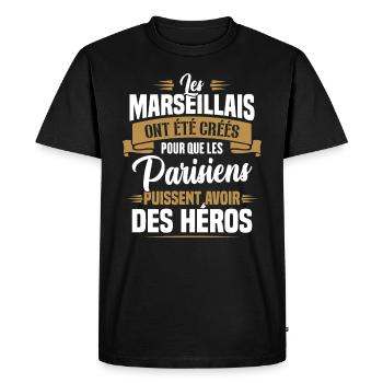 Les marseillais ont été créés pour les parisiens - T-shirt Premium bio Homme - noir - Devant - Nico (187cm)