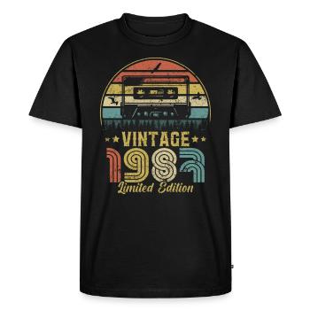 Cassette vintage 1987 - T-shirt Premium bio Homme - noir - Devant - Nico (187cm)