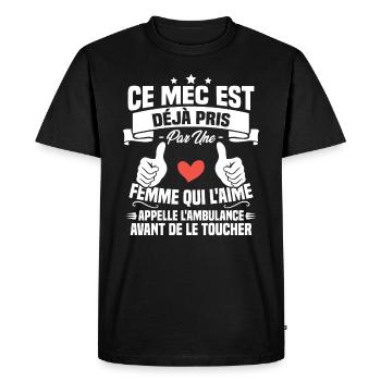Mec deja pris cadeau homme amour femme - T-shirt Premium bio Homme - noir - Devant - Nico (187cm)