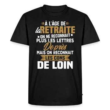Avec l'age on reconnaît les cons de loin - T-shirt Premium bio Homme - noir - Devant - Nico (187cm)