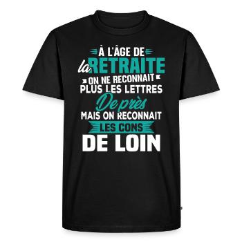 Avec l'age on reconnaît les cons de loin - T-shirt Premium bio Homme - noir - Devant - Nico (187cm)