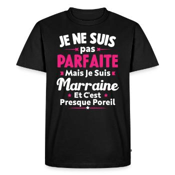 Pas parfaite mais je suis Marraine - T-shirt Premium bio Homme - noir - Devant - Nico (187cm)
