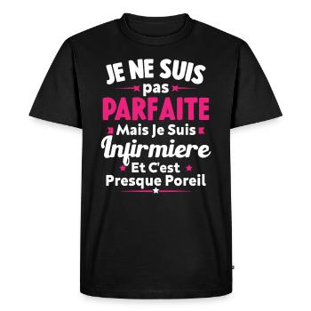 Pas parfaite mais je suis Infirmière - T-shirt Premium bio Homme - noir - Devant - Nico (187cm)