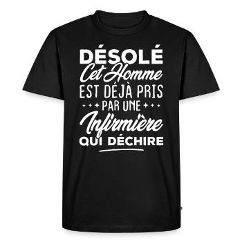Cet homme est déjà pris par une infirmière - T-shirt Premium bio Homme - noir - Devant - Nico (187cm)