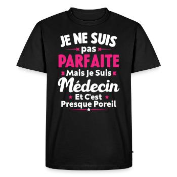 Pas parfaite mais je suis médecin - T-shirt Premium bio Homme - noir - Devant - Nico (187cm)