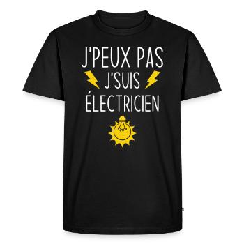 J'peux pas j'suis électricien - T-shirt Premium bio Homme - noir - Devant - Nico (187cm)