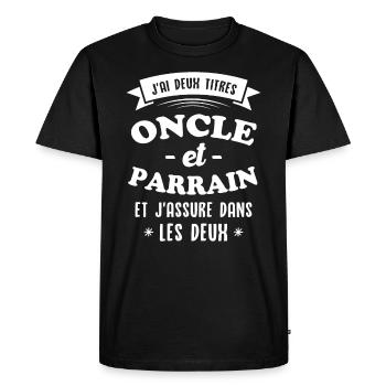 Oncle et Parrain - T-shirt Premium bio Homme - noir - Devant - Nico (187cm)