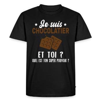 Je suis chocolatier et toi que ton super pouvoir ? - T-shirt Premium bio Homme - noir - Devant - Nico (187cm)