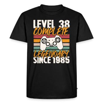 Cadeau d'anniversaire, Niveau 38 complete 1985 - T-shirt Premium bio Homme - noir - Devant - Nico (187cm)