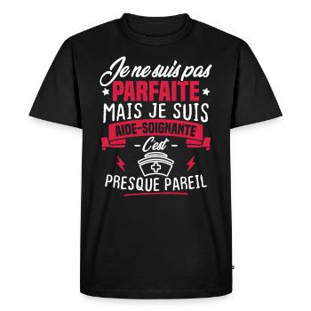 Pas parfaite mais je suis aide soignante - T-shirt Premium bio Homme - noir - Devant - Nico (187cm)