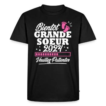 Bientôt grande soeur 2024 - T-shirt Premium bio Homme - noir - Devant - Nico (187cm)