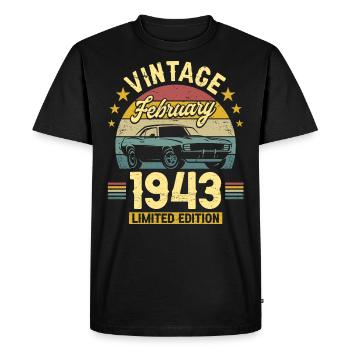 Vintage February 1943 80 years anniversary - Men's Premium Organic T-Shirt - black - Front - Nico (187cm)