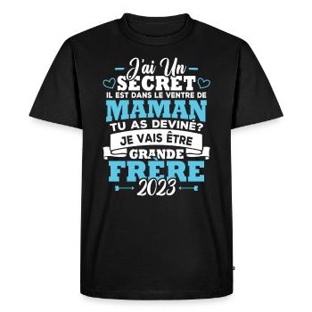 Je vais être grande frère 2023 - T-shirt Premium bio Homme - noir - Devant - Nico (187cm)