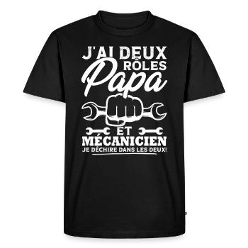 J'ai deux rôles papa Et mécanicien - T-shirt Premium bio Homme - noir - Devant - Nico (187cm)