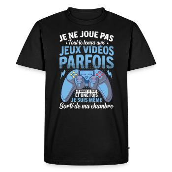 Je ne joue pas tout le temps aux jeux vidéos - T-shirt Premium bio Homme - noir - Devant - Nico (187cm)