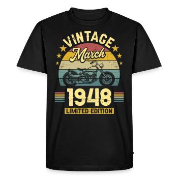 Vintage biker born in March 1948 75 years anniversary - Men's Premium Organic T-Shirt - black - Front - Nico (187cm)