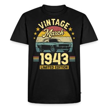 Vintage March 1943 80 years anniversary - Men's Premium Organic T-Shirt - black - Front - Nico (187cm)