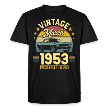 Vintage March 1953 70 years anniversary - Men's Premium Organic T-Shirt - black - Front - Nico (187cm)