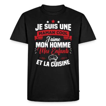 Une maman cool j'aime mon homme et la cuisine - T-shirt Premium bio Homme - noir - Devant - Nico (187cm)