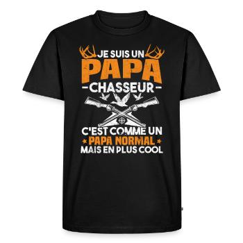Un papa chasseur c'est comme un papa normal - T-shirt Premium bio Homme - noir - Devant - Nico (187cm)