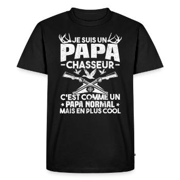 Un papa chasseur c'est comme un papa normal - T-shirt Premium bio Homme - noir - Devant - Nico (187cm)