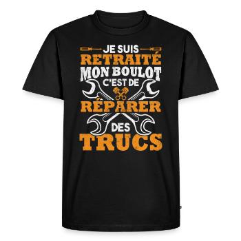 Retraité mon boulot est de réparer des trucs - T-shirt Premium bio Homme - noir - Devant - Nico (187cm)