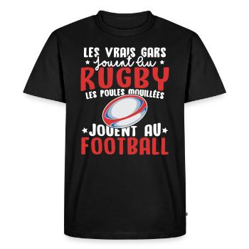 Les vrais gars jouent au rugby humour rugbyman - T-shirt Premium bio Homme - noir - Devant - Nico (187cm)