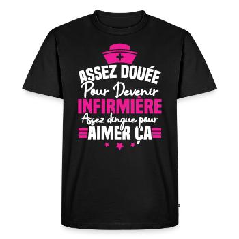 Assez douée pour devenir infirmière - T-shirt Premium bio Homme - noir - Devant - Nico (187cm)