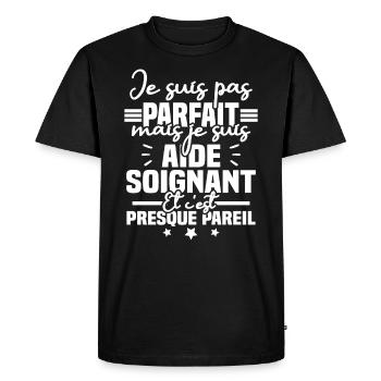 Je suis pas parfait mais je suis aide soignant - T-shirt Premium bio Homme - noir - Devant - Nico (187cm)