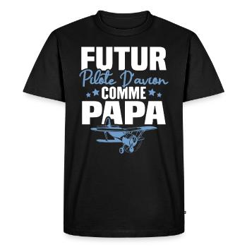 Futur Pilote d'avion comme Papa - T-shirt Premium bio Homme - noir - Devant - Nico (187cm)