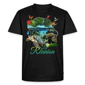 Ile de la Réunion Nature Plage Cadeau Voyage - T-shirt Premium bio Homme - noir - Devant - Nico (187cm)