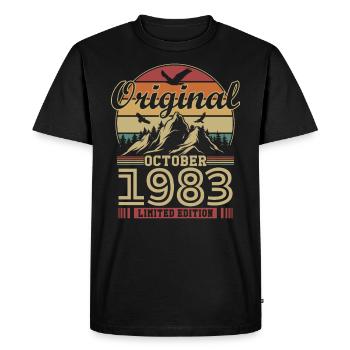 Original octobre 1983 vintage anniversaire 1983 - T-shirt Premium bio Homme - noir - Devant - Nico (187cm)