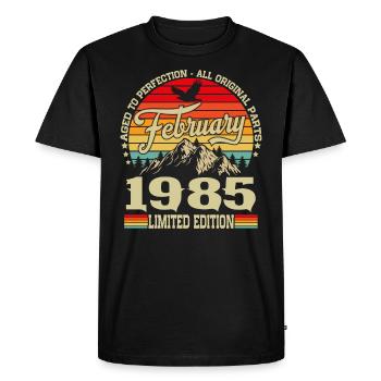 Février 1985 Vintage Né Anniversaire Rétro - T-shirt Premium bio Homme - noir - Devant - Nico (187cm)