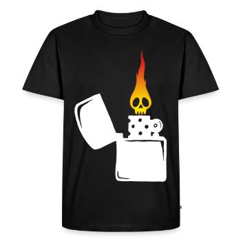 flaming skull and white lighter - Men's Premium Organic T-Shirt - black - Front - Nico (187cm)