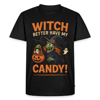 T-shirt Sorcière d'Halloween : Sorcière meilleure avec mes bonbons - T-shirt Premium bio Homme - noir - Devant - Nico (187cm)