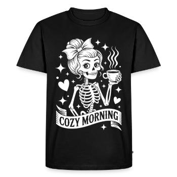 Squelette câlin du matin - T-shirt Premium bio Homme - noir - Devant - Nico (187cm)